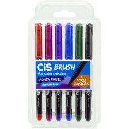 Caneta Marcador Artistico CIS BRUSH 6CORES Basicas 71.0000 Canetinha Aquarelável Ponta Pincel - 1