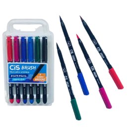 Caneta Marcador Artistico CIS BRUSH 6CORES Basicas 71.0000 Canetinha Aquarelável Ponta Pincel - 3
