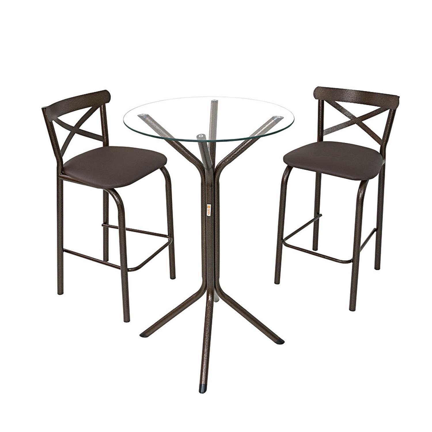 Conjunto Bistro Paris Tampo Vidro 0,65m Redondo com 2 Banquetas Tubo - 3