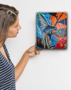 Ver imagem 3 de Quadro Figurativo Decorativo em Acrílico Pintado a Mão de Beija-Flor Estilizado Colorido