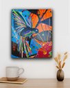 Ver imagem 1 de Quadro Figurativo Decorativo em Acrílico Pintado a Mão de Beija-Flor Estilizado Colorido