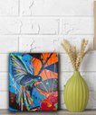 Ver imagem 2 de Quadro Figurativo Decorativo em Acrílico Pintado a Mão de Beija-Flor Estilizado Colorido