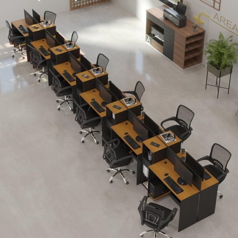 Estação de Trabalho 12 Lugares Noruega Office 12 Mesas 10 Armários Livreiro - Via Nossa - Preto