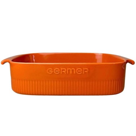 Travessa Retangular 28x17cm Laranja Germer Porcelana Forma Assar e Servir Refratária