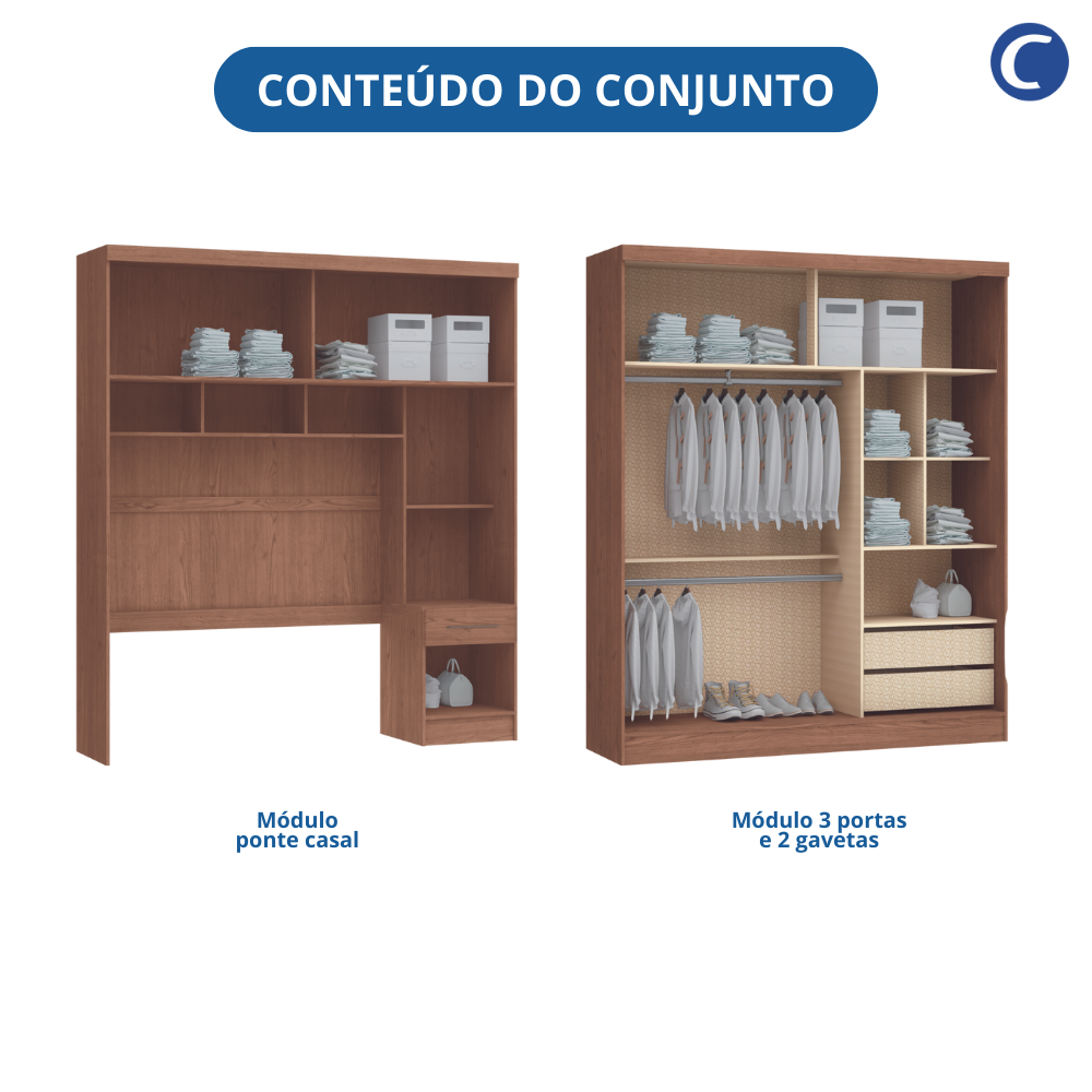 Guarda Roupa Casal Modulado 2 Peças com Espelho Classic - 19