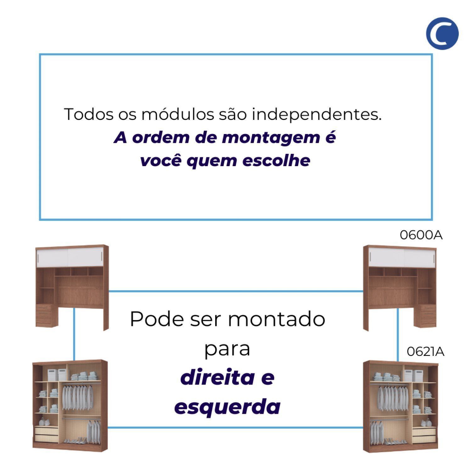 Guarda Roupa Casal Modulado 2 Peças com Espelho Classic - 7