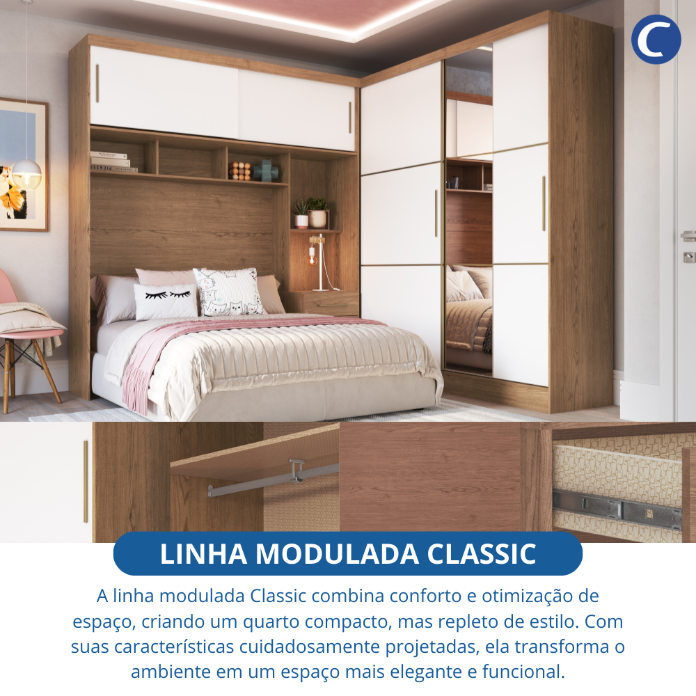 Guarda Roupa Casal Modulado 2 Peças com Espelho Classic - 20