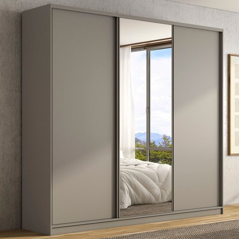Guarda Roupa Bend em Mdf 260x240cm 3 Portas com Espelho Grigio C830
