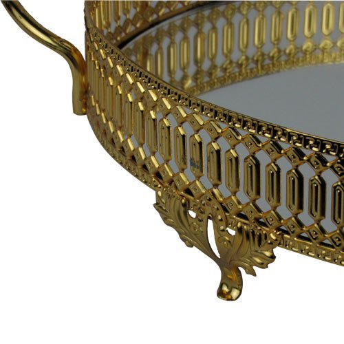 Bandeja Espelhada Oval Dourado 7x33x51cm - Bandeja Clássica com Toque de Sofisticação Elegante - 4