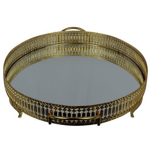 Bandeja Espelhada Oval Dourado 7x33x51cm - Bandeja Clássica com Toque de Sofisticação Elegante - 2