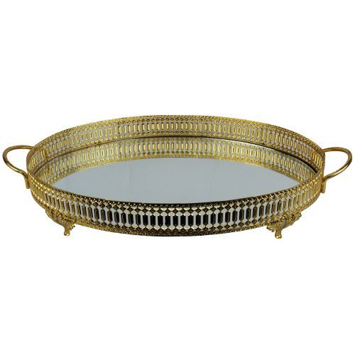 Bandeja Espelhada Oval Dourado 7x33x51cm - Bandeja Clássica com Toque de Sofisticação Elegante - 1