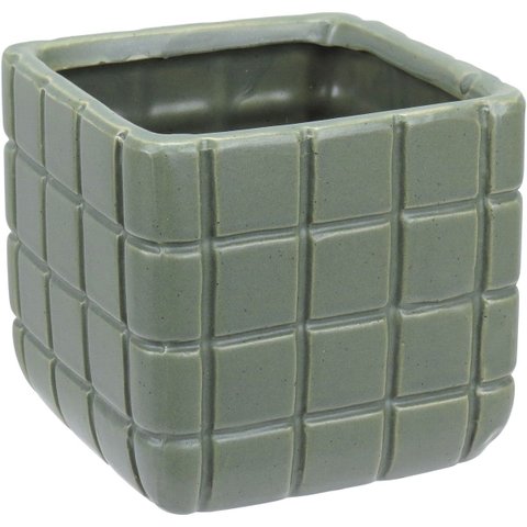 Vaso Decorativo Enfeite Planta Aparador Cerâmica 10x10x10cm Verde