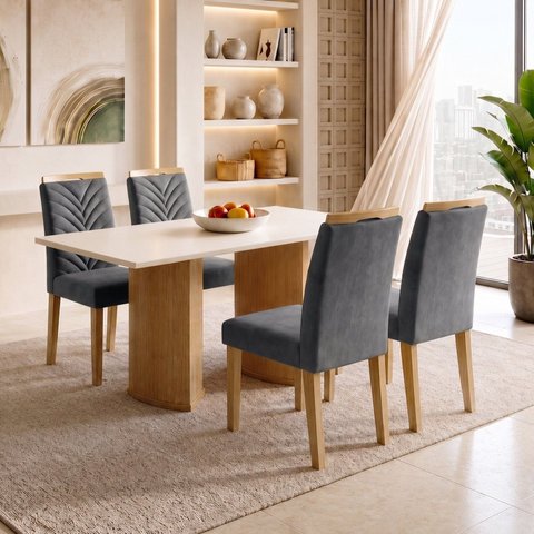Conjunto de Mesa de Jantar 4 Lugares Isla Carol 120x80cm Cinamomo Off White