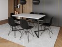 Ver imagem 1 de Mesa Industrial Base Ferro Preto em V Tampo 137x90 Branco 4 Cadeiras Assento Preto Ferro Branco