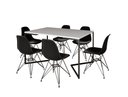 Ver imagem 2 de Mesa Industrial Base Ferro Preto em V Tampo 137x90 Branco 4 Cadeiras Assento Preto Ferro Branco