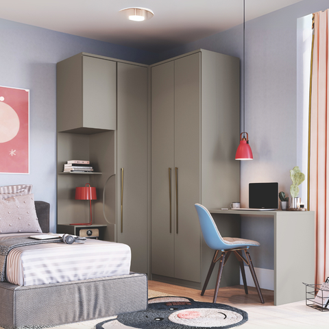 Guarda Roupa Solteiro Modulado 4 Peças Elegance Cinza/Níquel