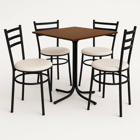 Conjunto Mesa Preta 70x70cm Tampo Imbuia com 4 Cadeiras Epoxi