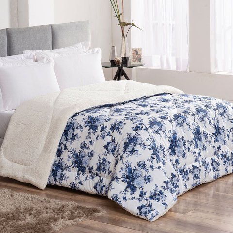 Coberdrom Casal Queen Winter 100% Algodão 01 Peça - Floral Azul