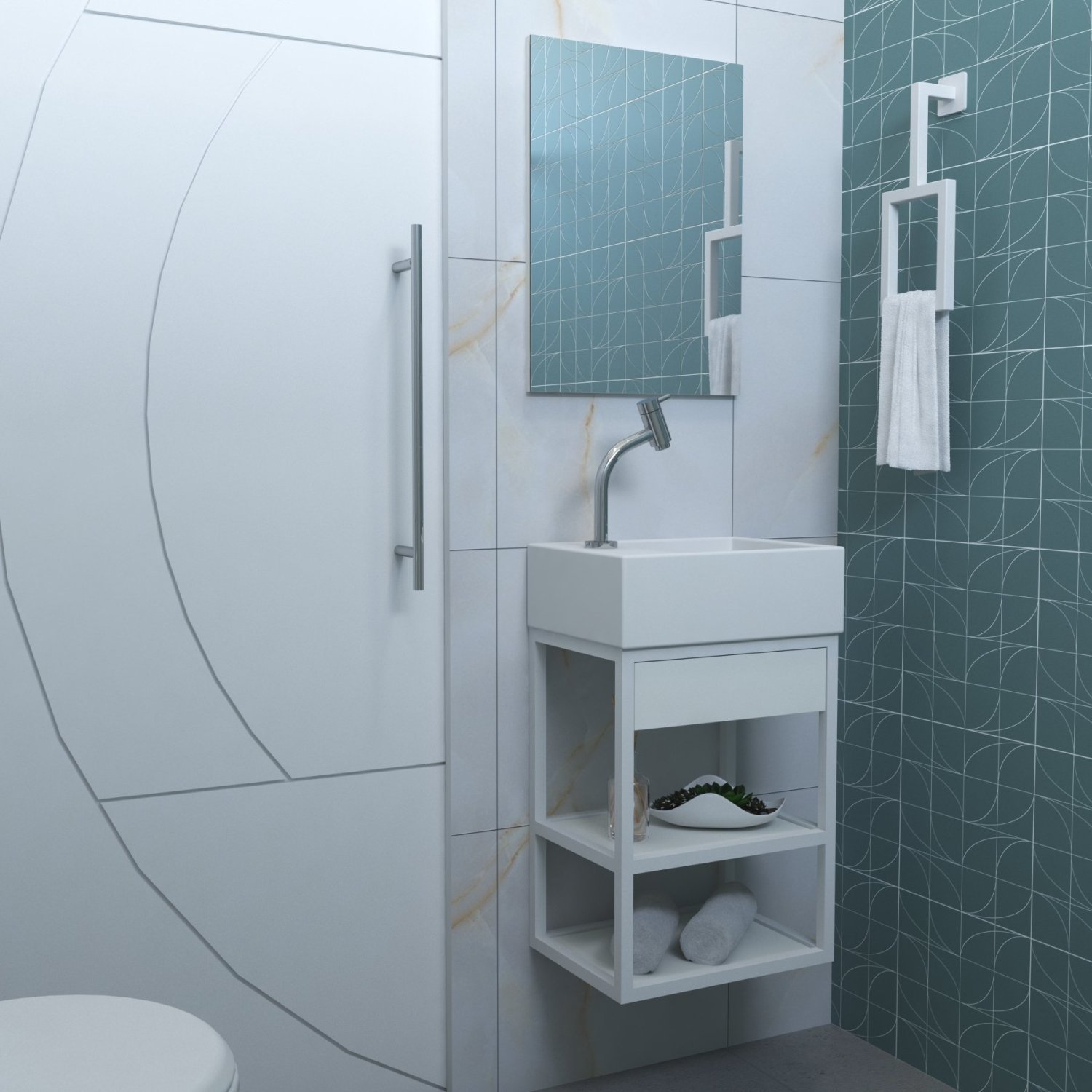  Gabinete para Banheiro suspenso 40cm Iron Steel Venturi Branco Fosco