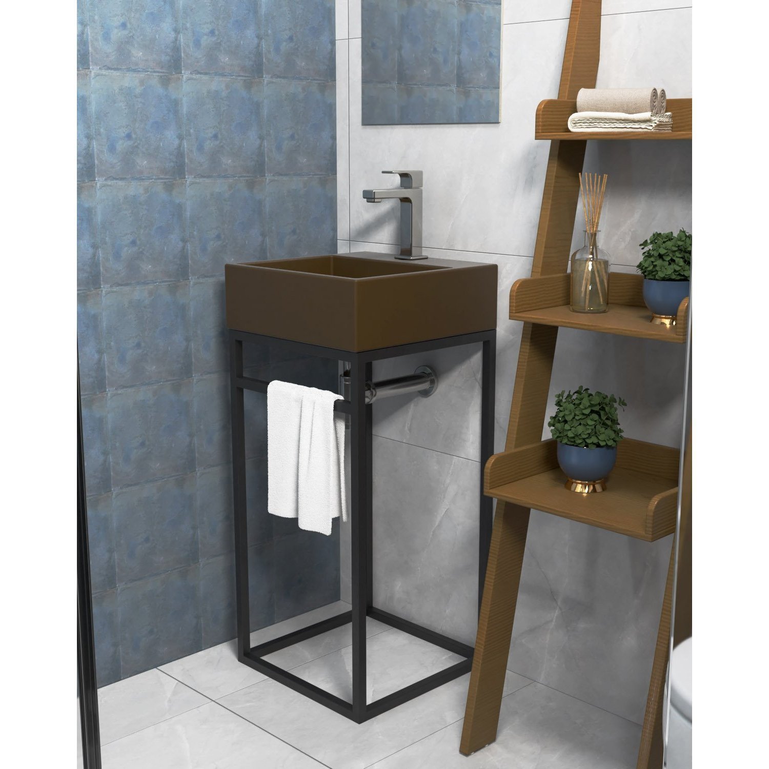 Gabinete De Banheiro Com Cuba De Pedra Ardosia 40Cm - 1