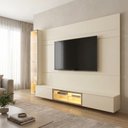 Ver imagem 1 de Estante para TV até 90 Polegadas Vidro com LED em MDF 217,6cm x 255,2cm Casuá Bege Off White Luminar