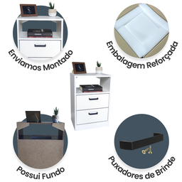 Mesa de Cabeceira Branca 40cm 2 Gavetas Mdf Quarto Gaveteiro Puxador Cinza-sem Rodinhas (montado) - 4