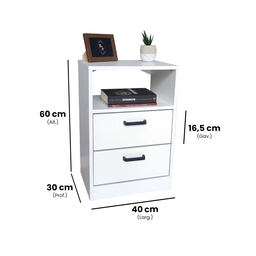 Mesa de Cabeceira Branca 40cm 2 Gavetas Mdf Quarto Gaveteiro Puxador Cinza-sem Rodinhas (montado) - 2