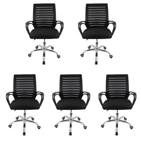 Kit 5 Cadeiras Escritório Diretor Giratória Office Zebrada Estofado Mesh Preto