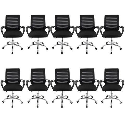 Kit 10 Cadeiras Escritório Diretor Giratória Office Zebrada Estofado Mesh Preto