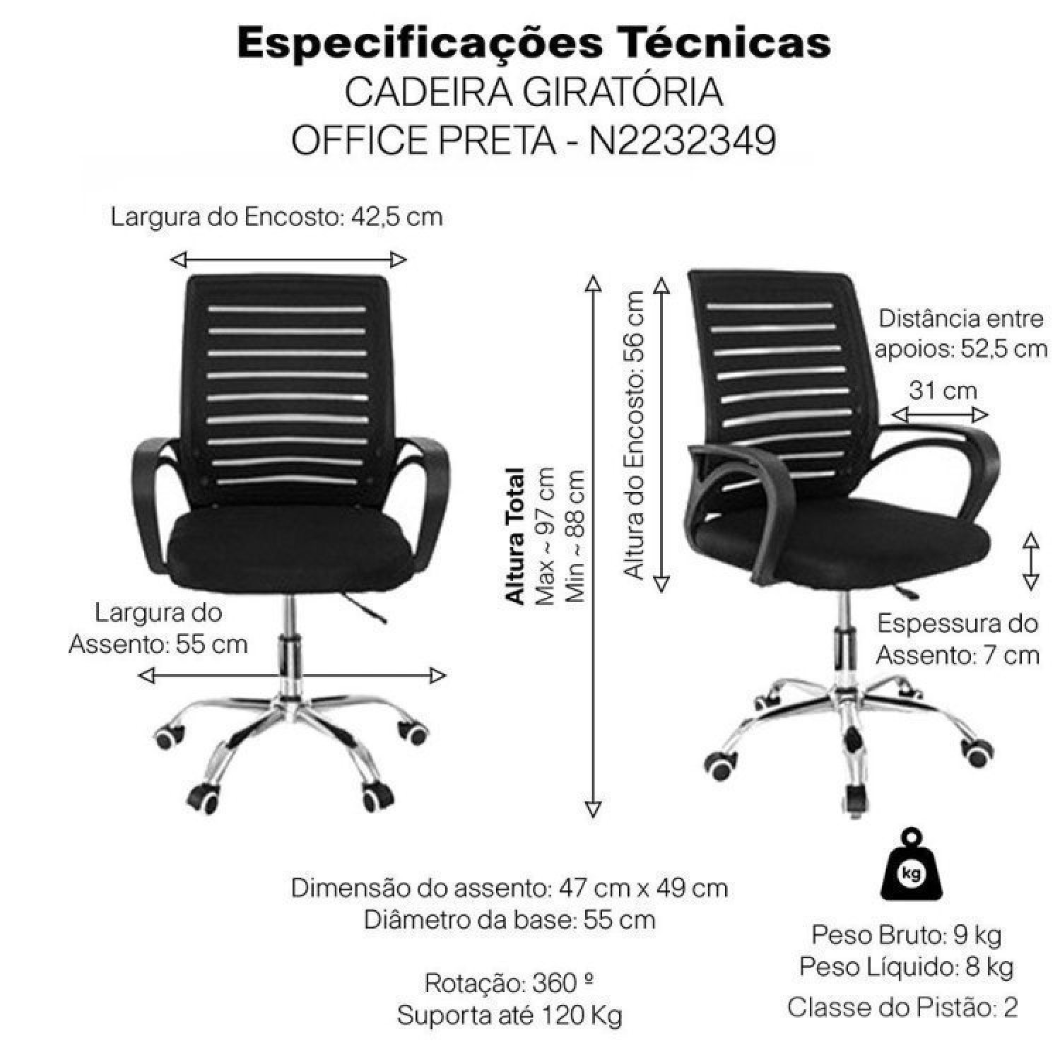 Kit 10 Cadeiras Escritório Diretor Giratória Office Zebrada Estofado Mesh - 7