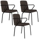 Ver imagem 1 de Kit 03 Cadeiras Estofada para Sala de Jantar com Braço Loft Preto C01 Bouclê Marrom - Lyam Decor