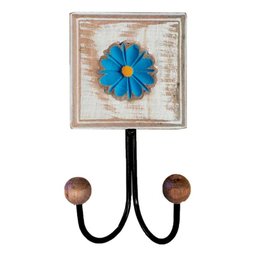 Kit Banheiro 5 Peças Artesanal Rústico Flor de Madeira 3d Anúncio com Variação Cor Azul - 7