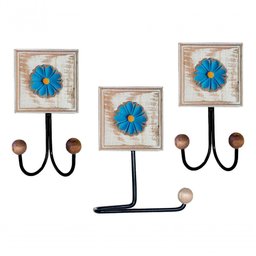 Kit Banheiro 5 Peças Artesanal Rústico Flor de Madeira 3d Anúncio com Variação Cor Azul - 5