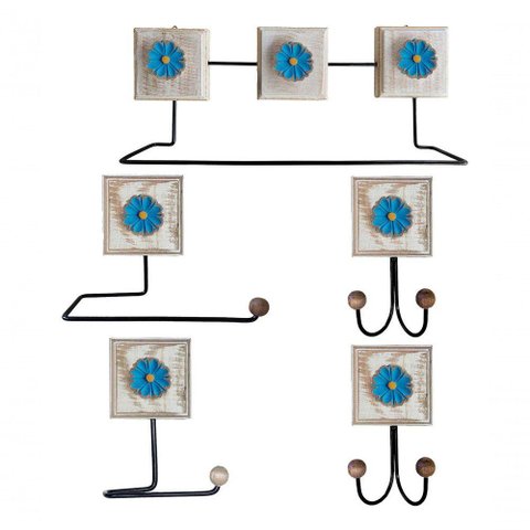Kit Banheiro 5 Peças Artesanal Rústico Flor de Madeira 3d Anúncio com Variação Cor Azul