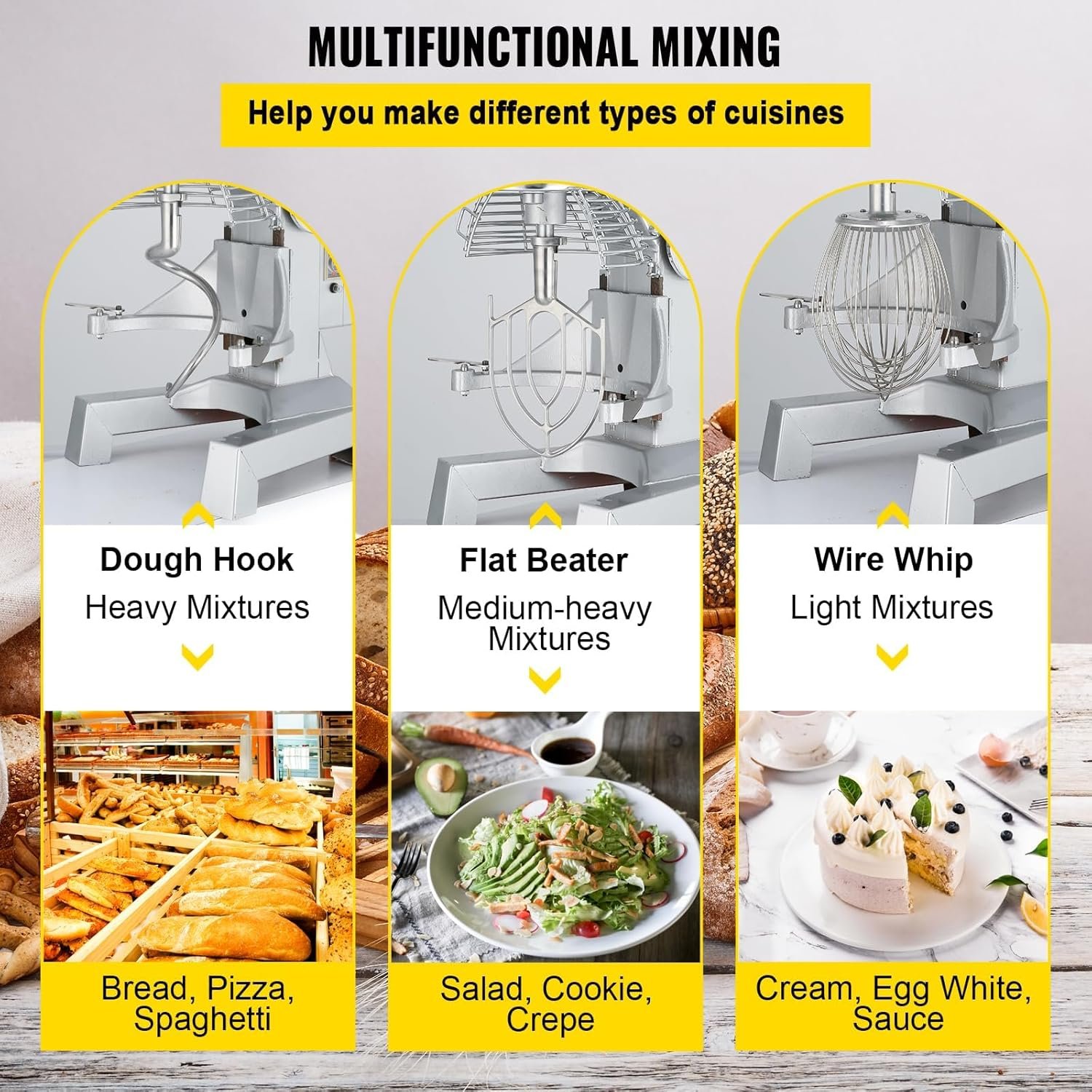 Happybuy Mixer Comercial 10qt, 3 Velocidades, 500w, Aço Inox - 5