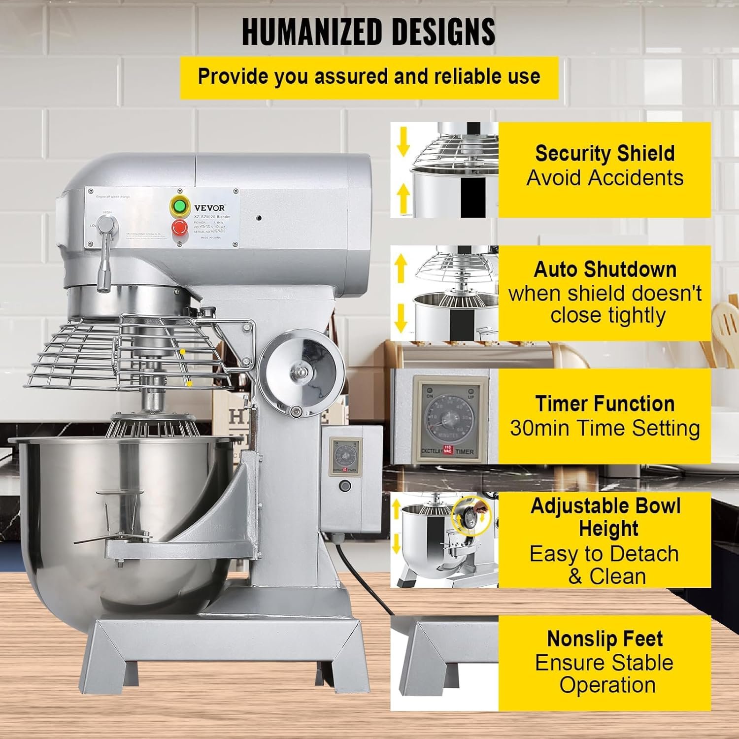 Happybuy Mixer Comercial 10qt, 3 Velocidades, 500w, Aço Inox - 6