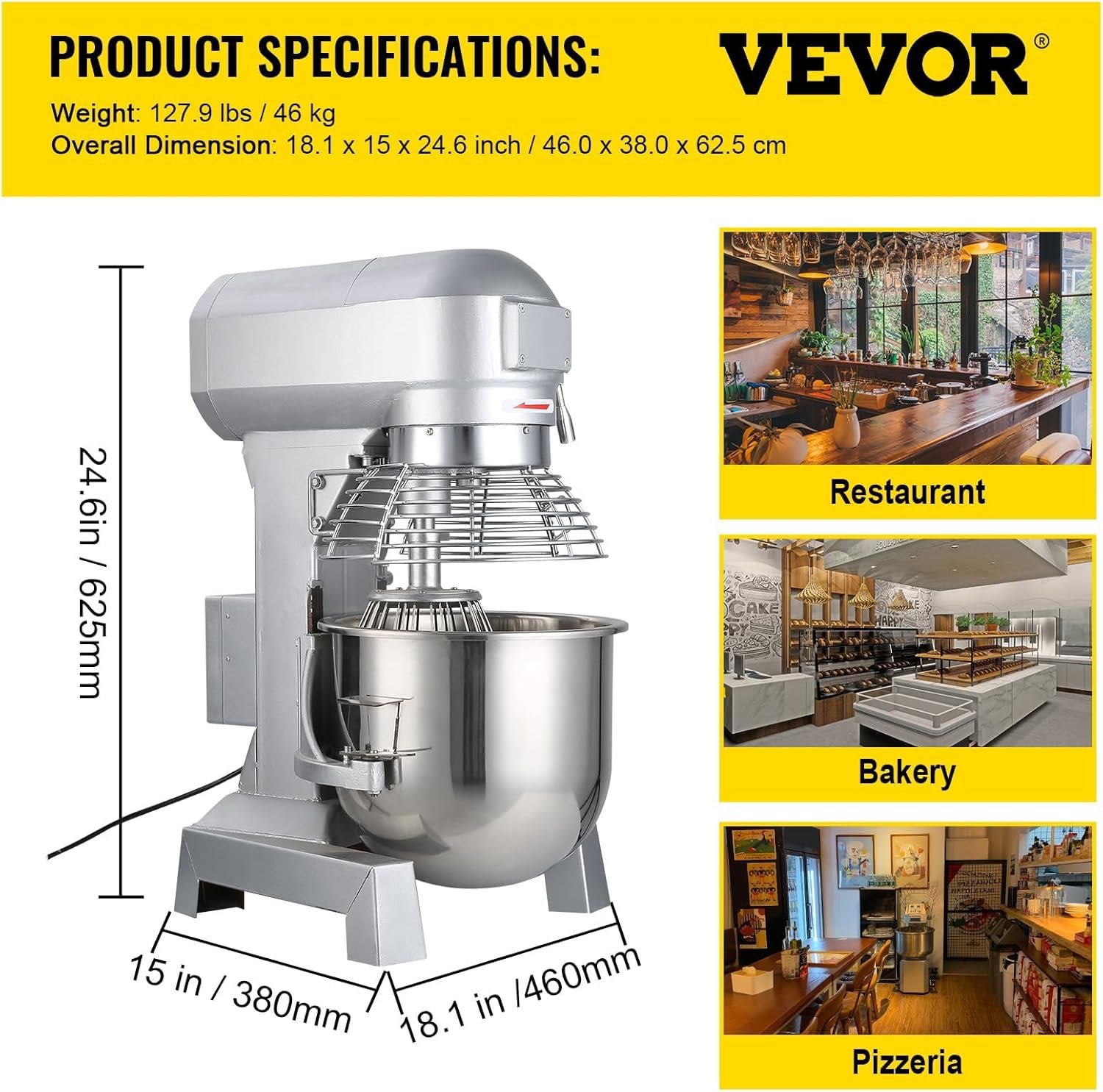 Happybuy Mixer Comercial 10qt, 3 Velocidades, 500w, Aço Inox - 7