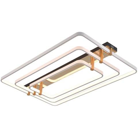 Plafon de Sobrepor Moderno Retangular Branco e Dourado Led 162W 3200K Bivolt PARIS LUZ