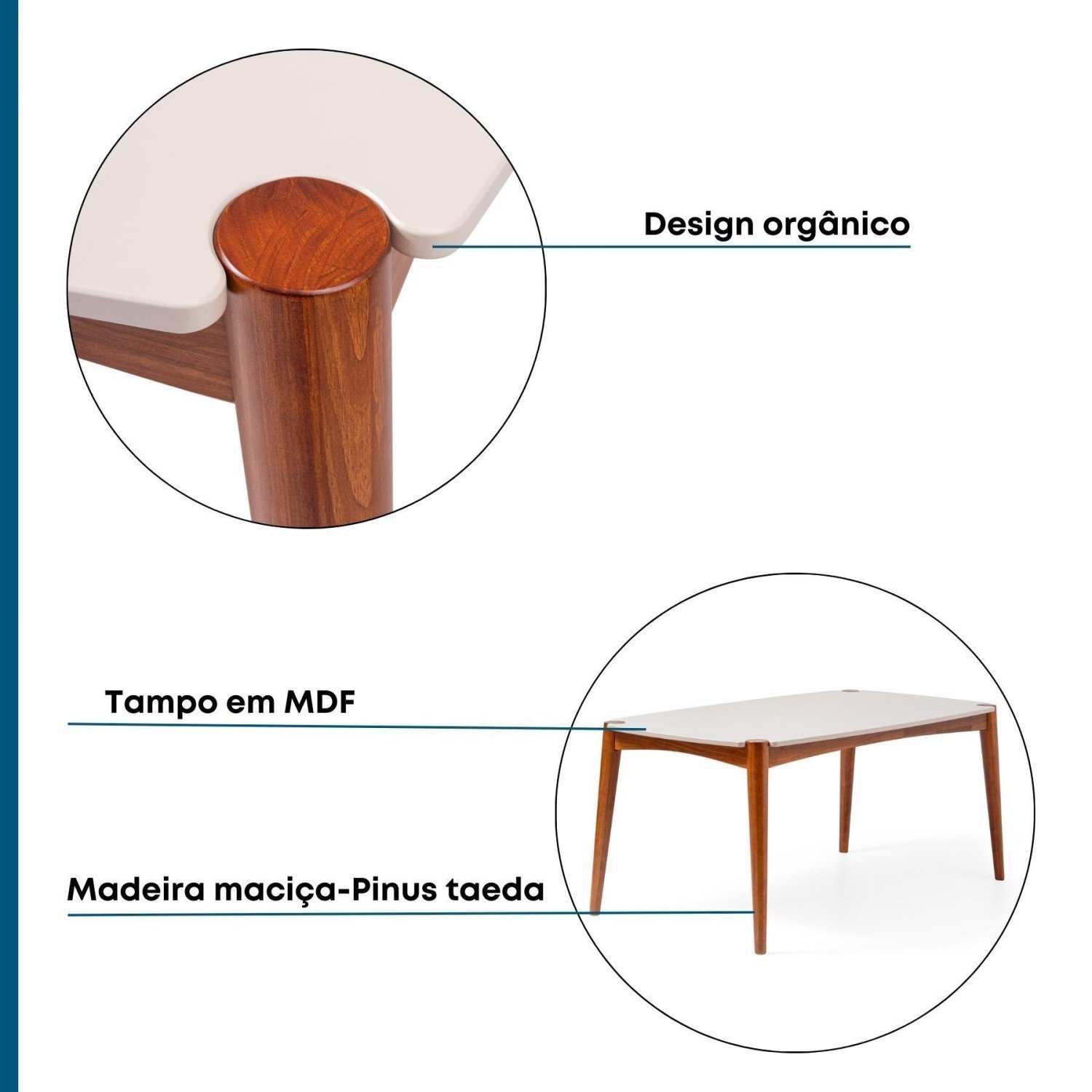 Mesa de Jantar 6 Lugares Madeira Maciça Laqueada cor Garapa e Capuccino 160 Cm Jobim - 5