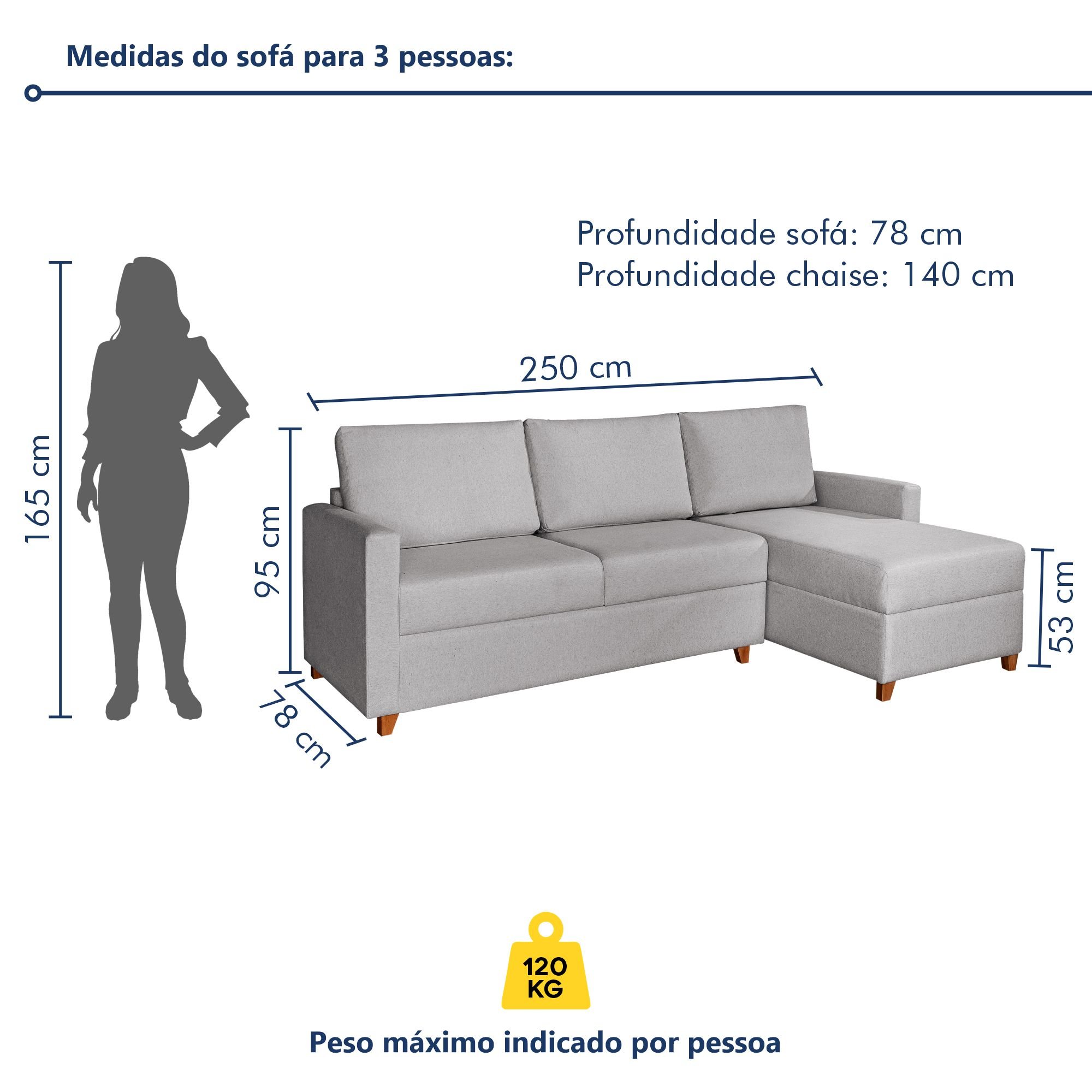 Sofá 3 Lugares com Chaise Moov Yescasa - 7