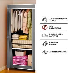 Guarda Roupa Closet Dobrável com Capa de Tecido Cinza - 6