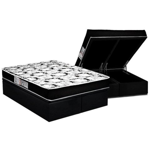 Cama Box Baú King: Colchão Espuma D45 Luckspuma Gran Luck + Base CRC Suede Black(193x203)