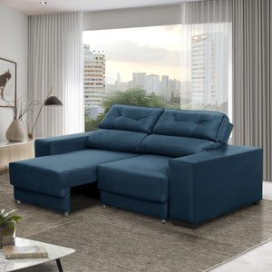 Sofá Retrátil e Reclinável 3 Lugares 1,80m Raissa Suede Azul Rover & Beato
