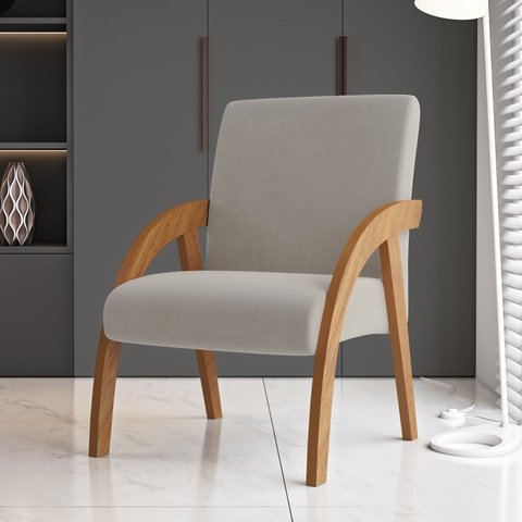 Poltrona Decorativa Veludo Duda Espresso Móveis Bege Marfim