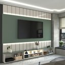 Ver imagem 2 de Painel para Tv 85 Polegadas Imperator 3 Portas 100% Mdf com Led Off White/verde - Panorama Móveis