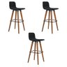 Kit 3 Banquetas Altas Luxo Linea Aço Preto Linho Preto Base Carvalho - 2