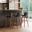 Ver imagem 1 de Kit 3 Banquetas Altas Luxo Linea Aço Preto Linho Preto Base Carvalho