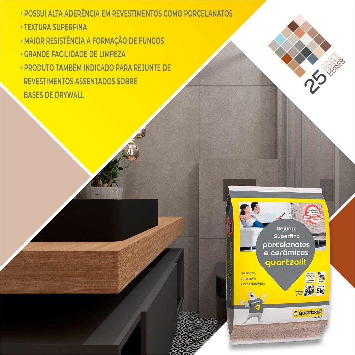 Rejunte Porcelanato e Cerâmicas Antimofo Quartzolit 5kg - 2