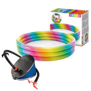 Piscina Infantil Inflável Arco Iris 330 Litros com Inflador Fole de Pé Médio Intex