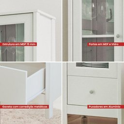 Cristaleira Ditália 1 Porta de Vidro 1 Gaveta E-962 cor:branco - 8